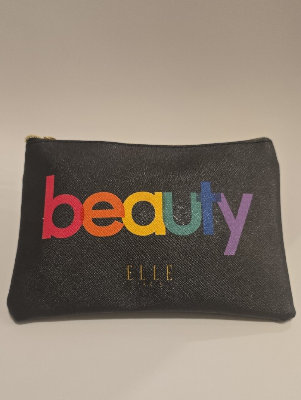ELLE Black 'Beauty' Cosmetic Pouch with Rainbow Lettering